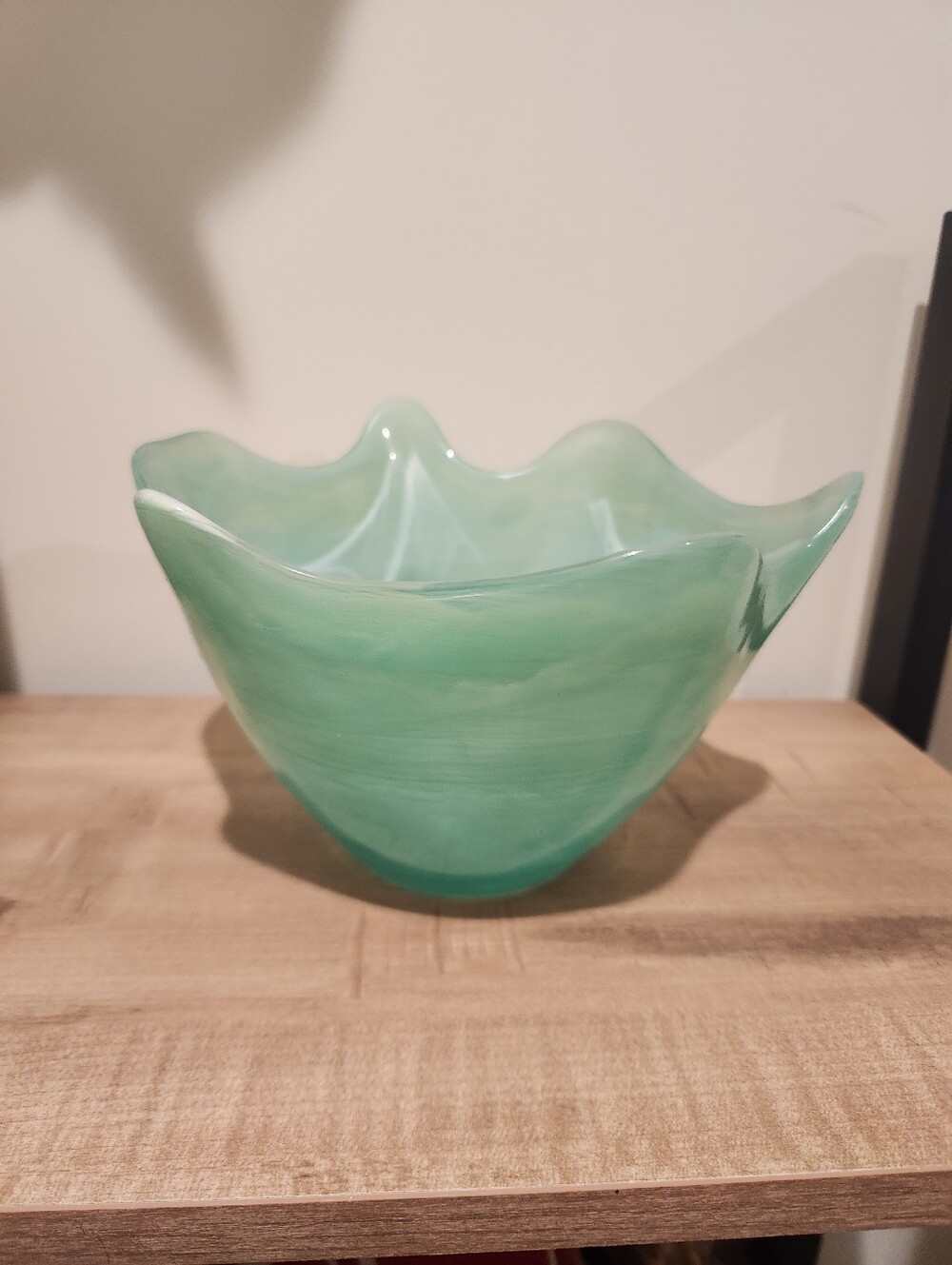 Hand-Blown Seafoam Green Art Glass Bowl